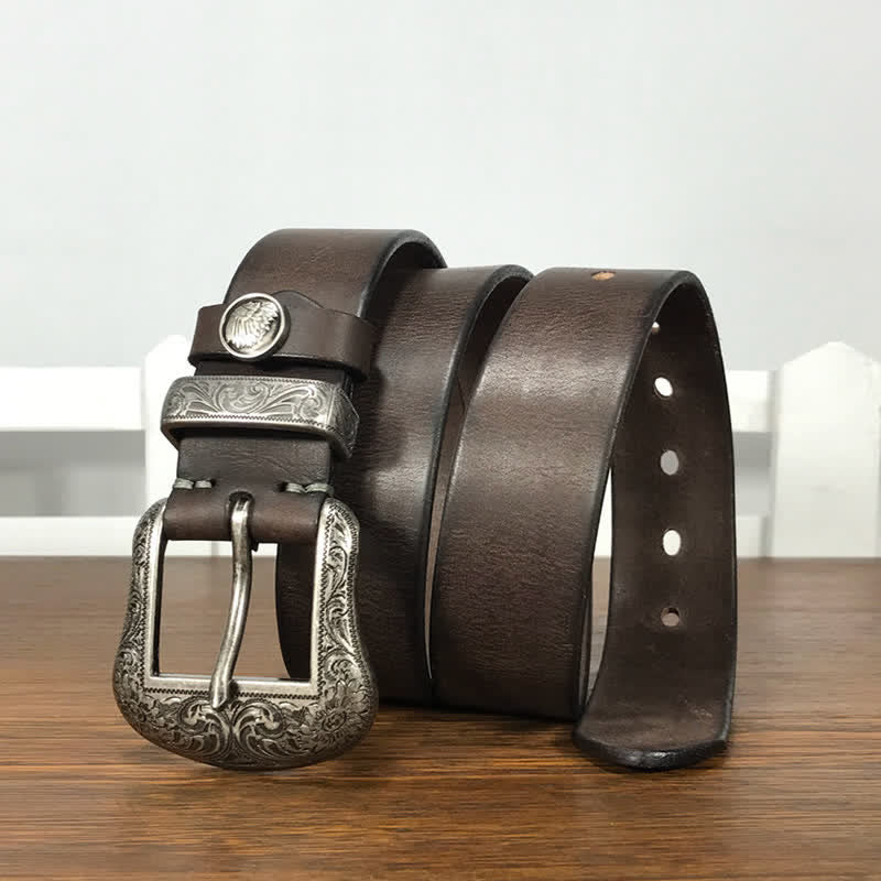 Ceinture en cuir à boucle avec motif floral indien gravé