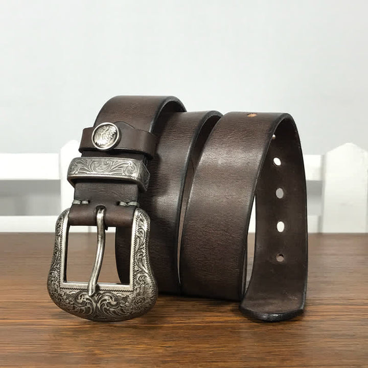 Ceinture en cuir à boucle avec motif floral indien gravé