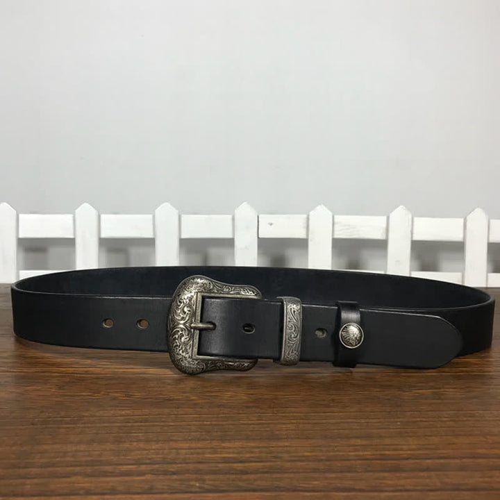 Ceinture en cuir à boucle avec motif floral indien gravé