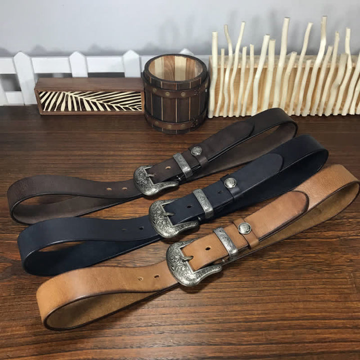 Ceinture en cuir à boucle avec motif floral indien gravé
