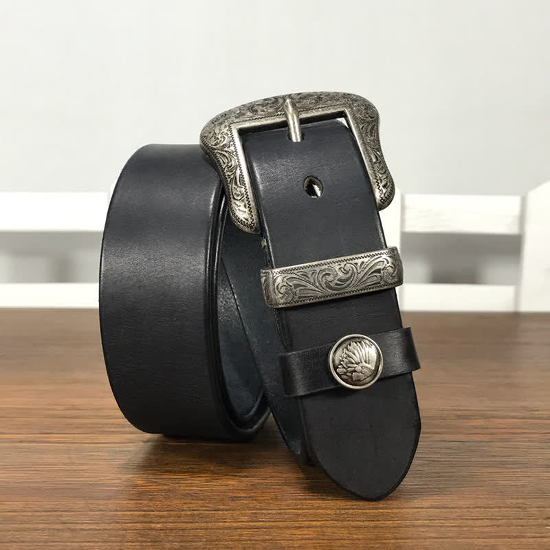 Ceinture en cuir à boucle avec motif floral indien gravé