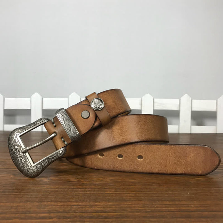 Ceinture en cuir à boucle avec motif floral indien gravé