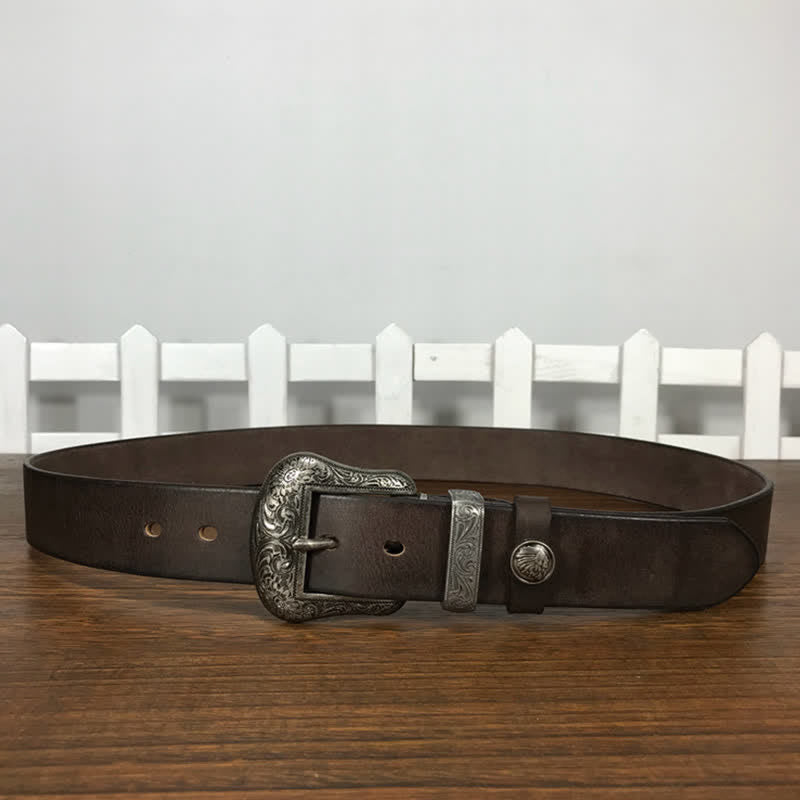 Ceinture en cuir à boucle avec motif floral indien gravé