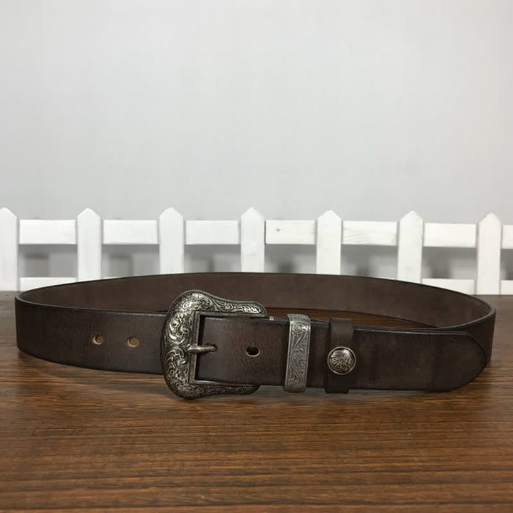 Ceinture en cuir à boucle avec motif floral indien gravé
