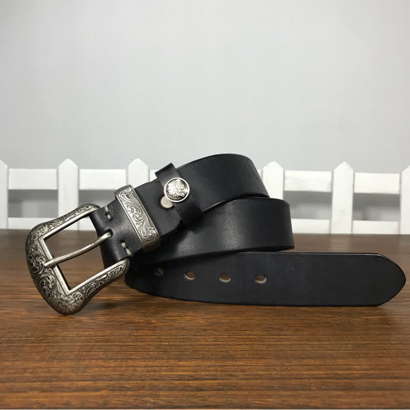 Ceinture en cuir à boucle avec motif floral indien gravé