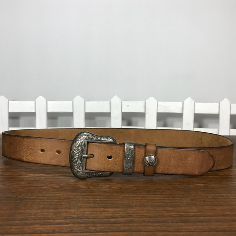 Ceinture en cuir à boucle avec motif floral indien gravé