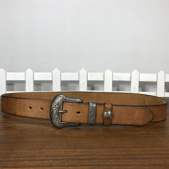 Ceinture en cuir à boucle avec motif floral indien gravé