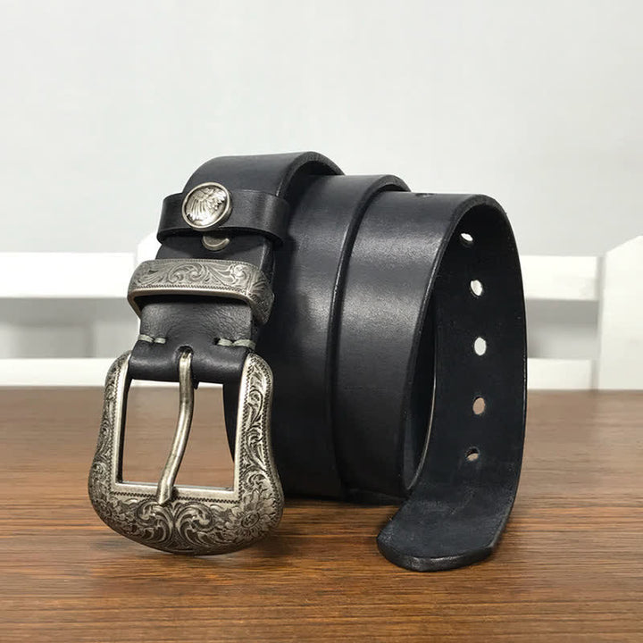 Ceinture en cuir à boucle avec motif floral indien gravé
