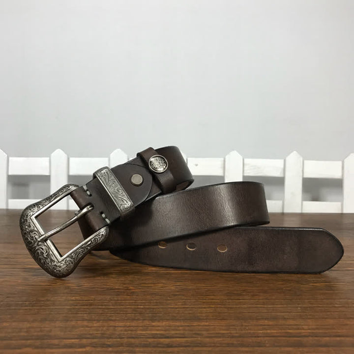 Ceinture en cuir à boucle avec motif floral indien gravé