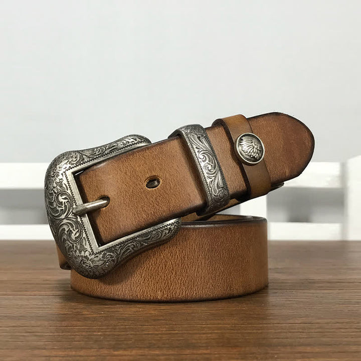 Ceinture en cuir à boucle avec motif floral indien gravé