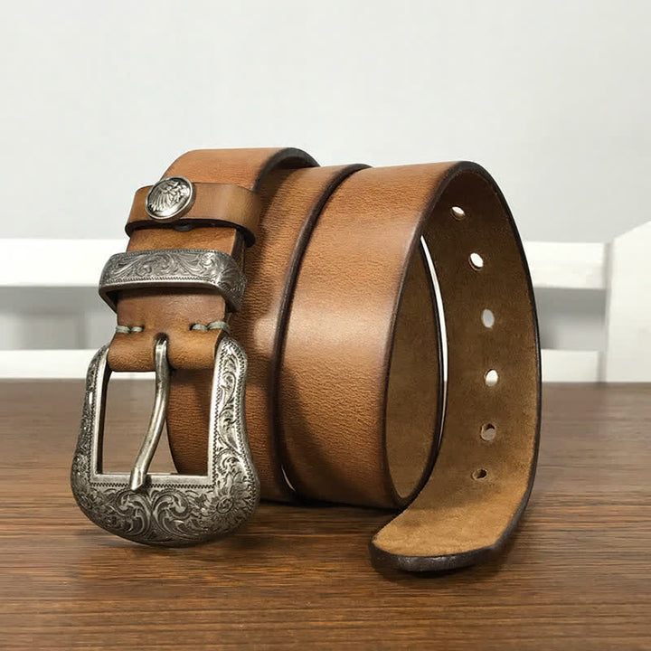 Ceinture en cuir à boucle avec motif floral indien gravé