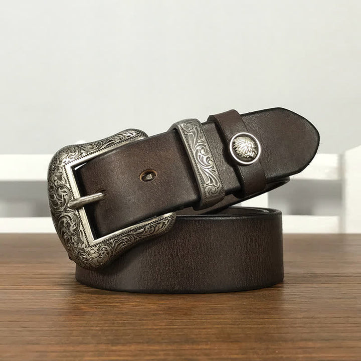 Ceinture en cuir à boucle avec motif floral indien gravé