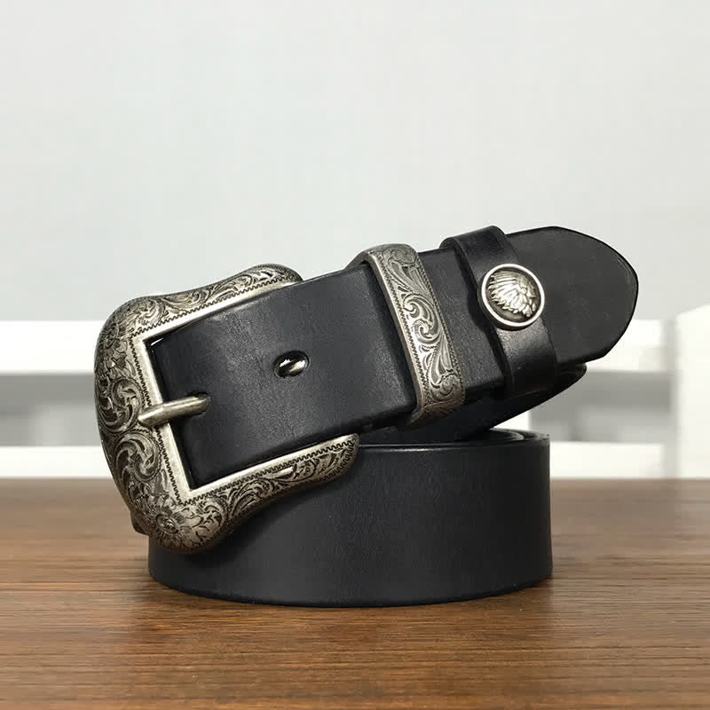 Ceinture en cuir à boucle avec motif floral indien gravé