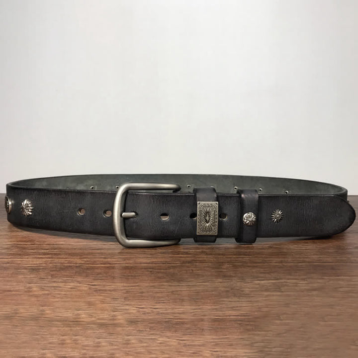Ceinture en cuir décontractée à rivets métalliques rétro pour jeans
