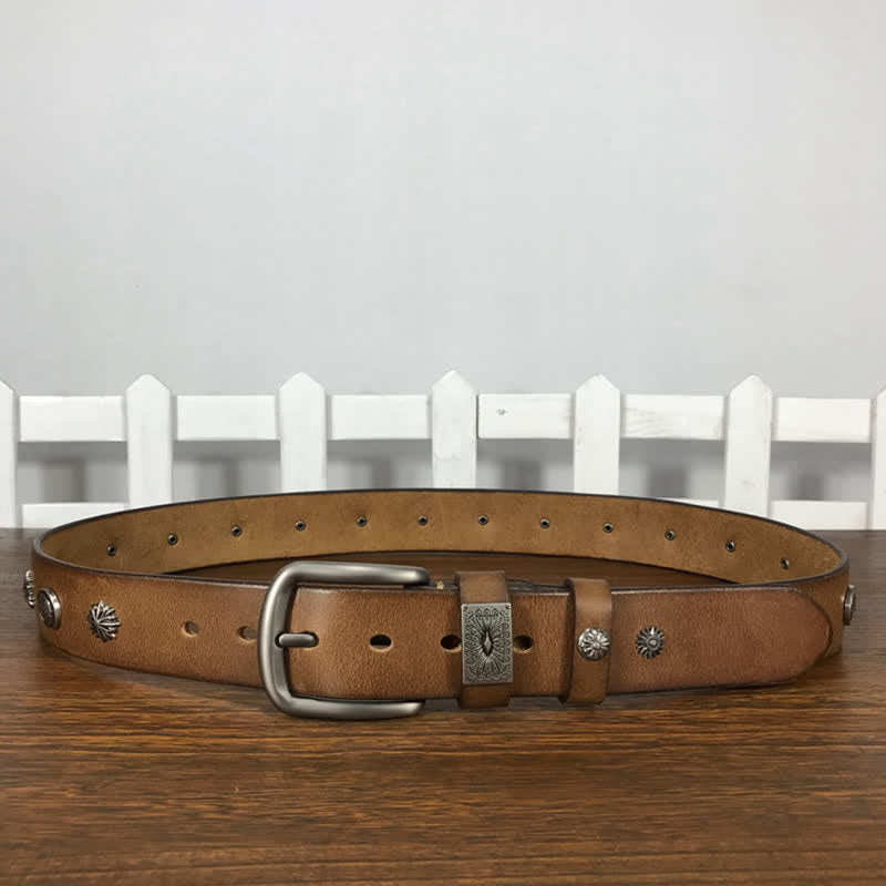 Ceinture en cuir décontractée à rivets métalliques rétro pour jeans