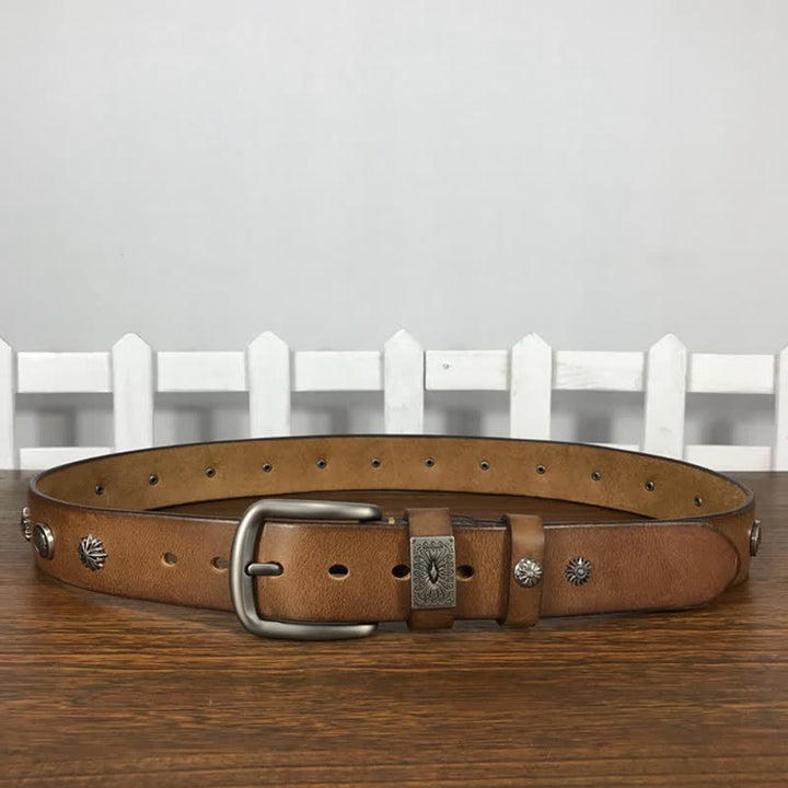 Ceinture en cuir décontractée à rivets métalliques rétro pour jeans