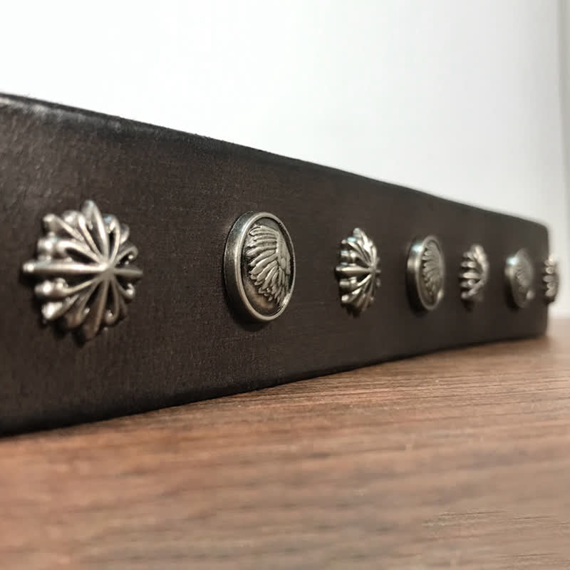 Ceinture en cuir décontractée à rivets métalliques rétro pour jeans