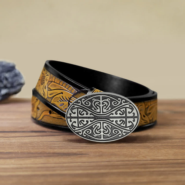 Ceinture en cuir à boucle pour homme avec motif croix celtique