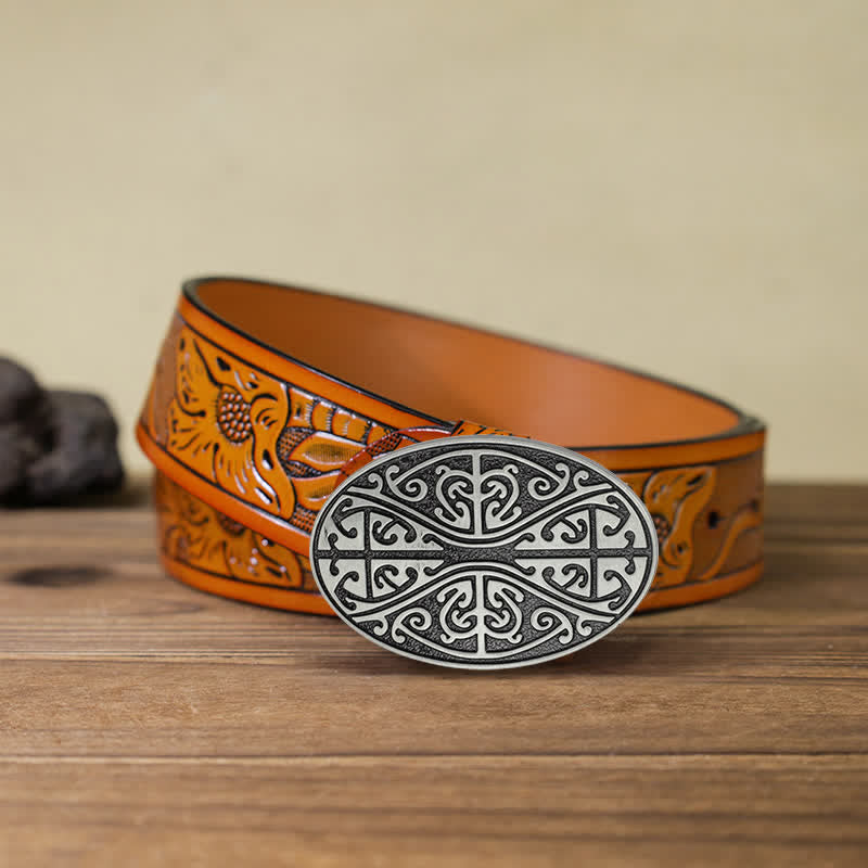 Ceinture en cuir à boucle pour homme avec motif croix celtique