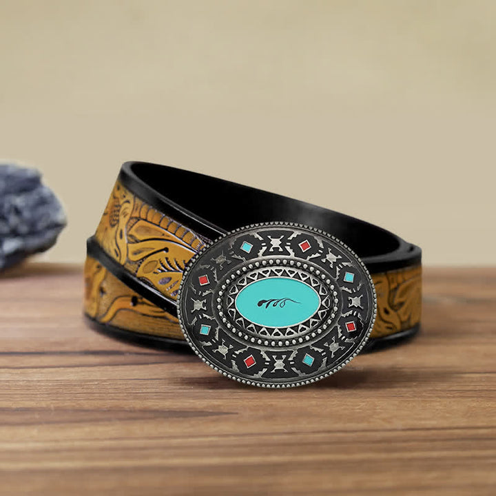 Ceinture en cuir émaillé colorée pour homme, style western