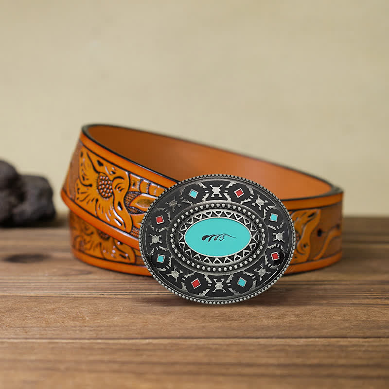 Ceinture en cuir émaillé colorée pour homme, style western