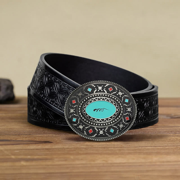 Ceinture en cuir émaillé colorée pour homme, style western