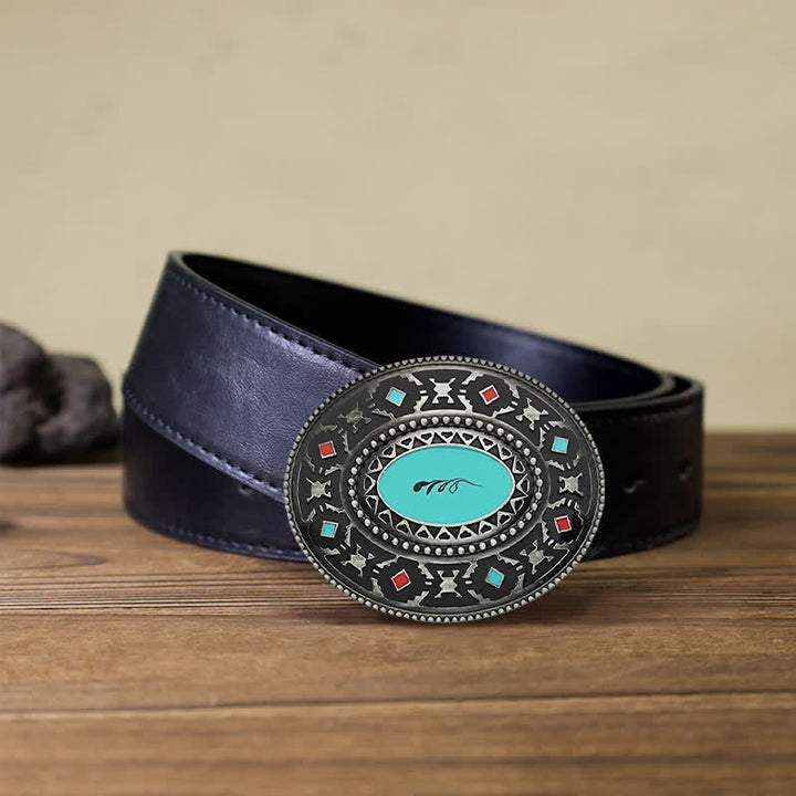 Ceinture en cuir émaillé colorée pour homme, style western