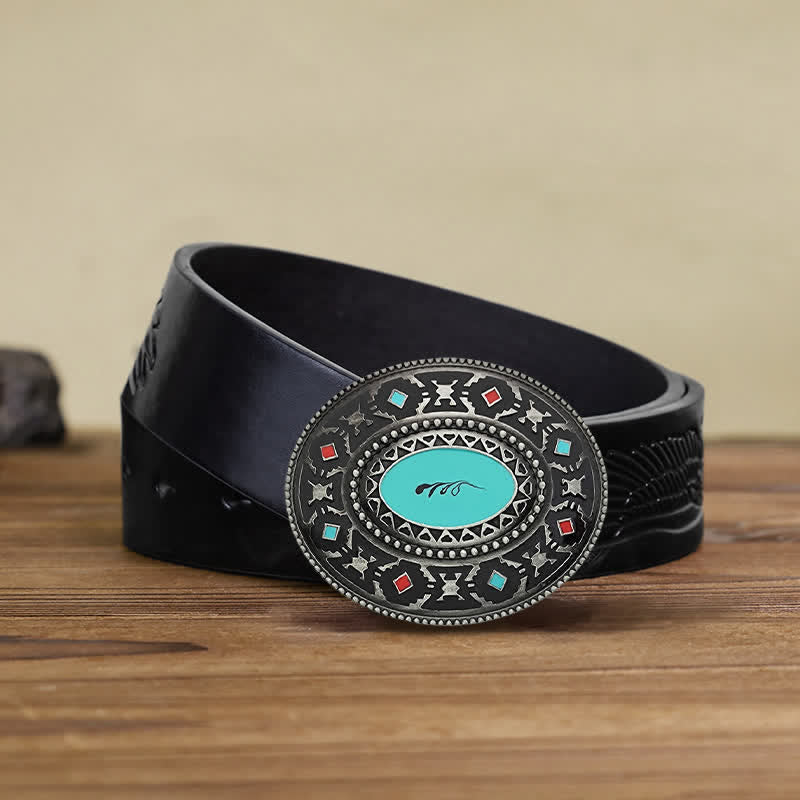 Ceinture en cuir émaillé colorée pour homme, style western