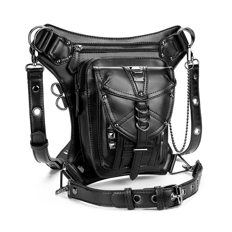 Sacoche de jambe de moto noire à rivets punk steampunk