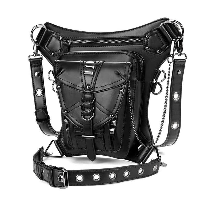Sacoche de jambe de moto noire à rivets punk steampunk