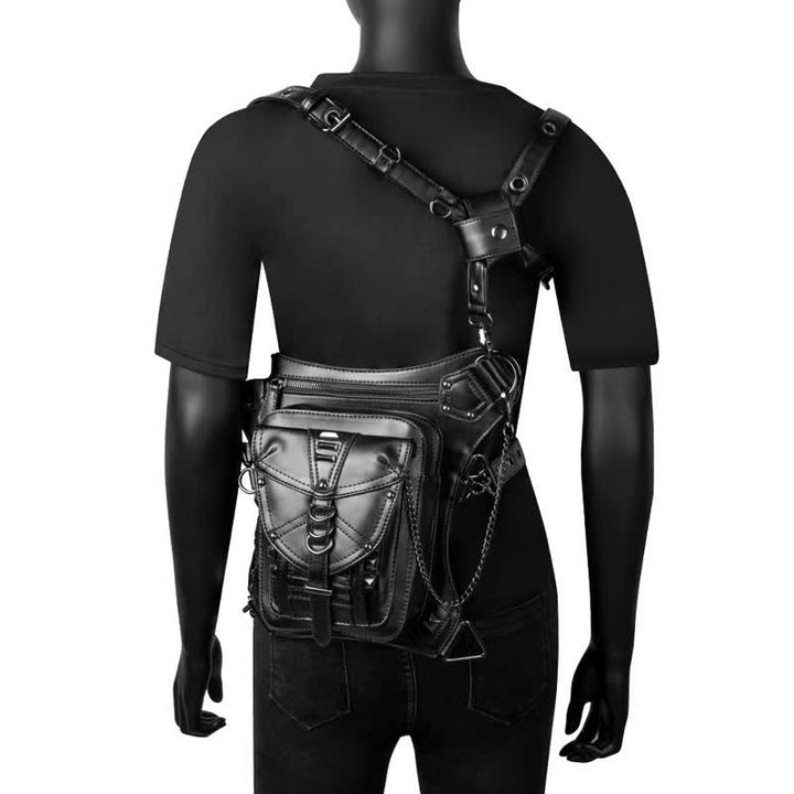 Sacoche de jambe de moto noire à rivets punk steampunk