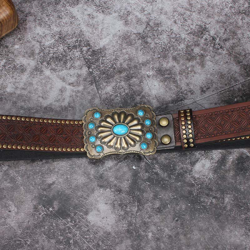 Ceinture en cuir pour homme avec pierres turquoises de style western
