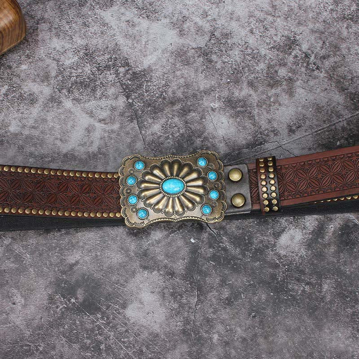 Ceinture en cuir pour homme avec pierres turquoises de style western