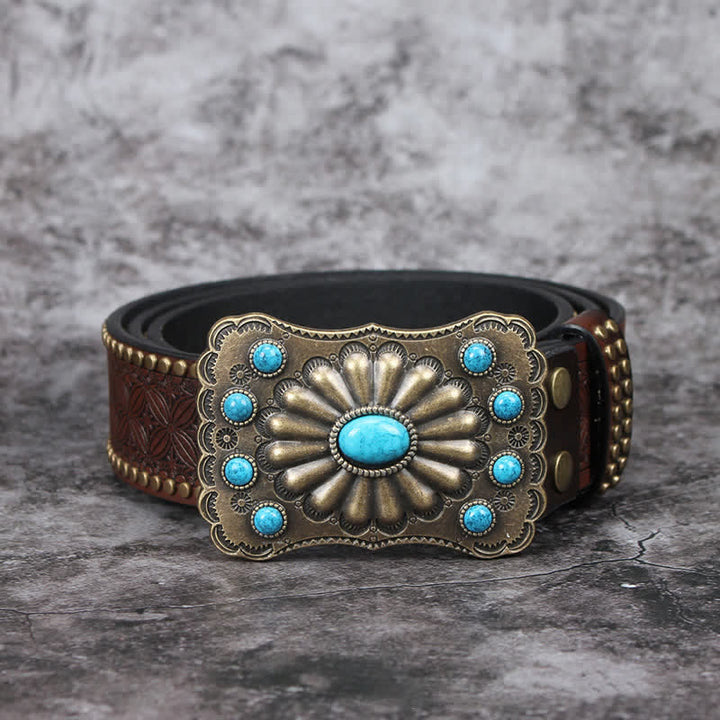 Ceinture en cuir pour homme avec pierres turquoises de style western