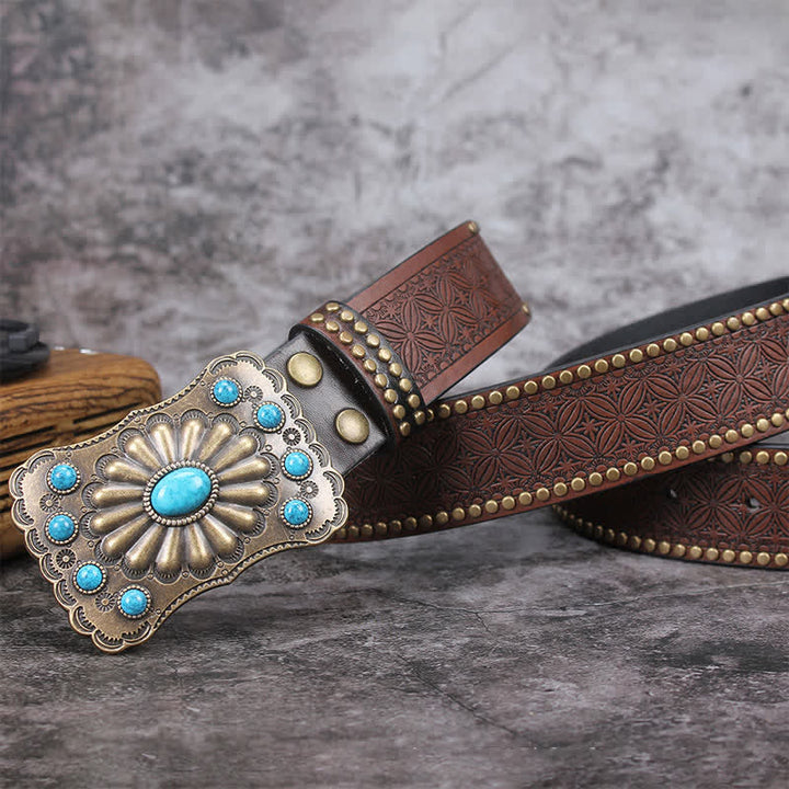 Ceinture en cuir pour homme avec pierres turquoises de style western