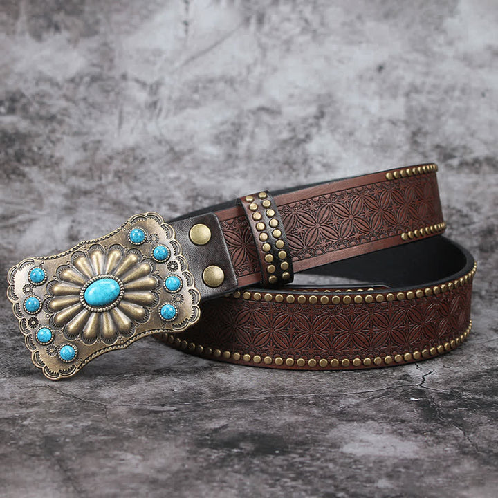 Ceinture en cuir pour homme avec pierres turquoises de style western