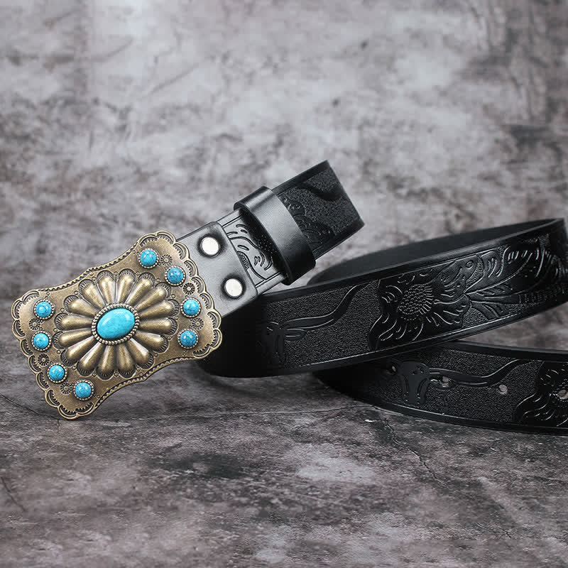Ceinture en cuir pour homme avec pierres turquoises de style western