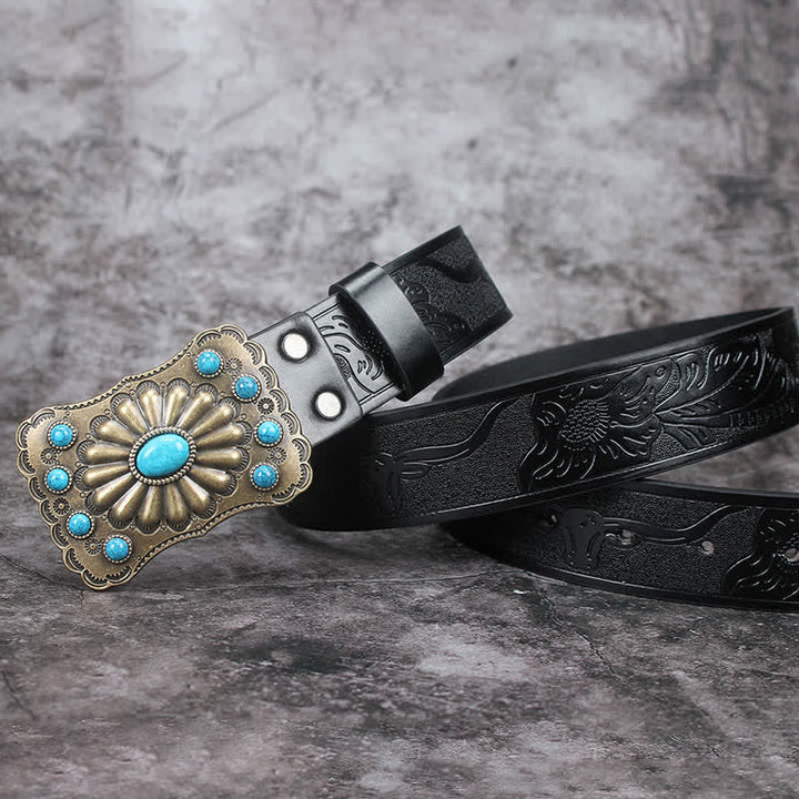 Ceinture en cuir pour homme avec pierres turquoises de style western
