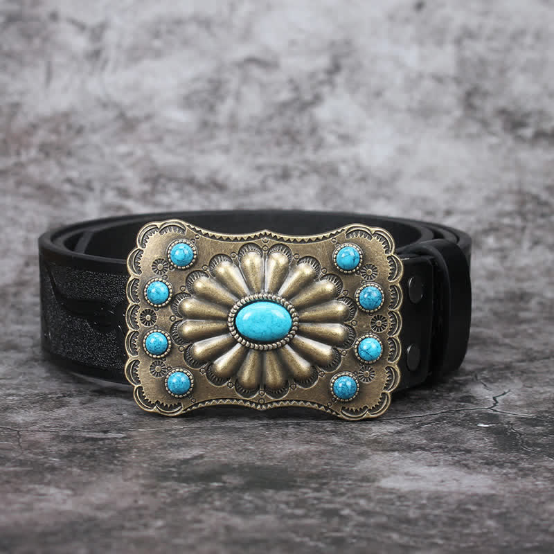 Ceinture en cuir pour homme avec pierres turquoises de style western