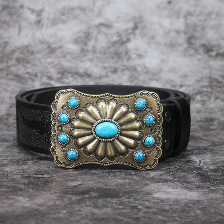 Ceinture en cuir pour homme avec pierres turquoises de style western