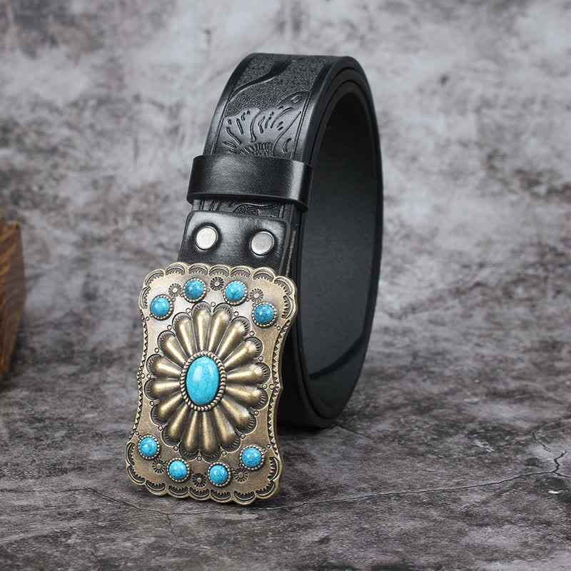 Ceinture en cuir pour homme avec pierres turquoises de style western