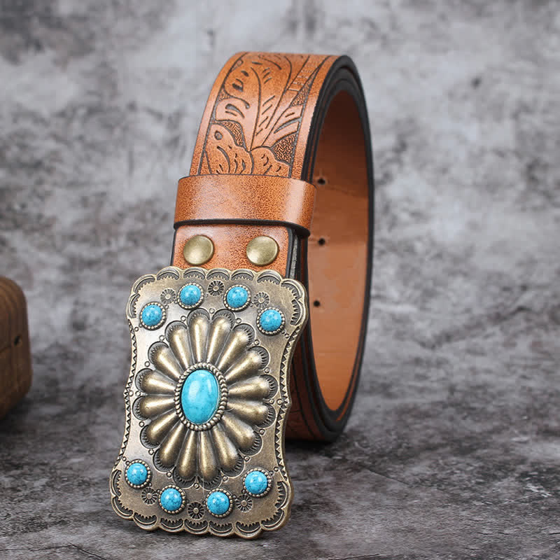 Ceinture en cuir pour homme avec pierres turquoises de style western