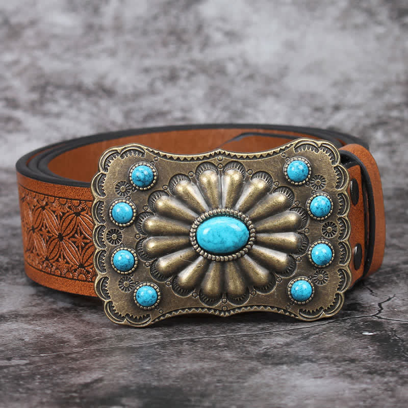 Ceinture en cuir pour homme avec pierres turquoises de style western