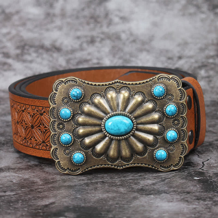 Ceinture en cuir pour homme avec pierres turquoises de style western