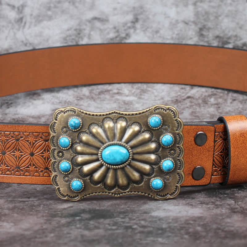 Ceinture en cuir pour homme avec pierres turquoises de style western