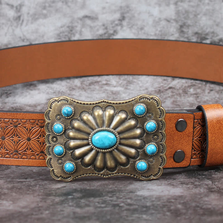 Ceinture en cuir pour homme avec pierres turquoises de style western