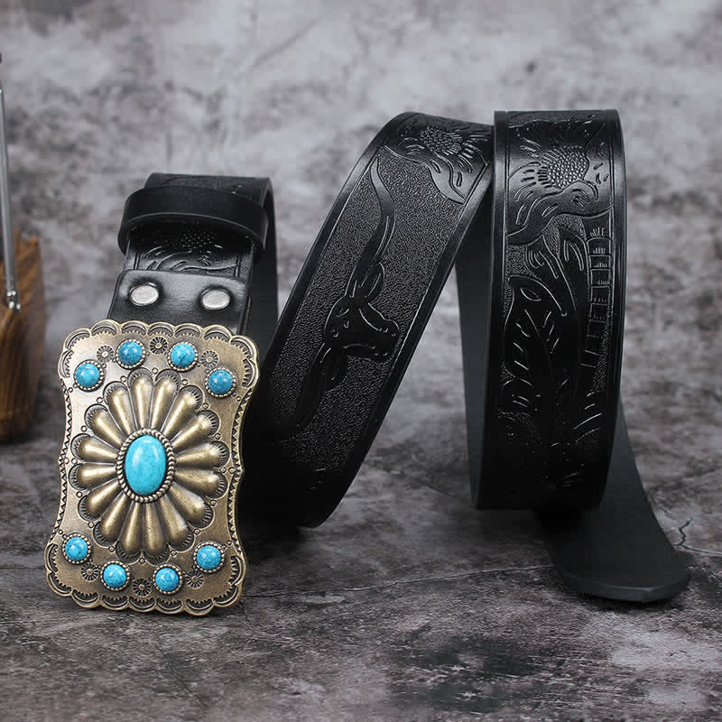 Ceinture en cuir pour homme avec pierres turquoises de style western
