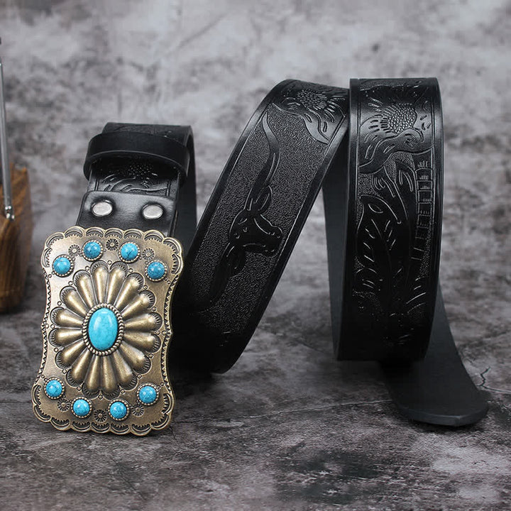 Ceinture en cuir pour homme avec pierres turquoises de style western