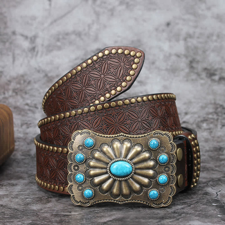 Ceinture en cuir pour homme avec pierres turquoises de style western