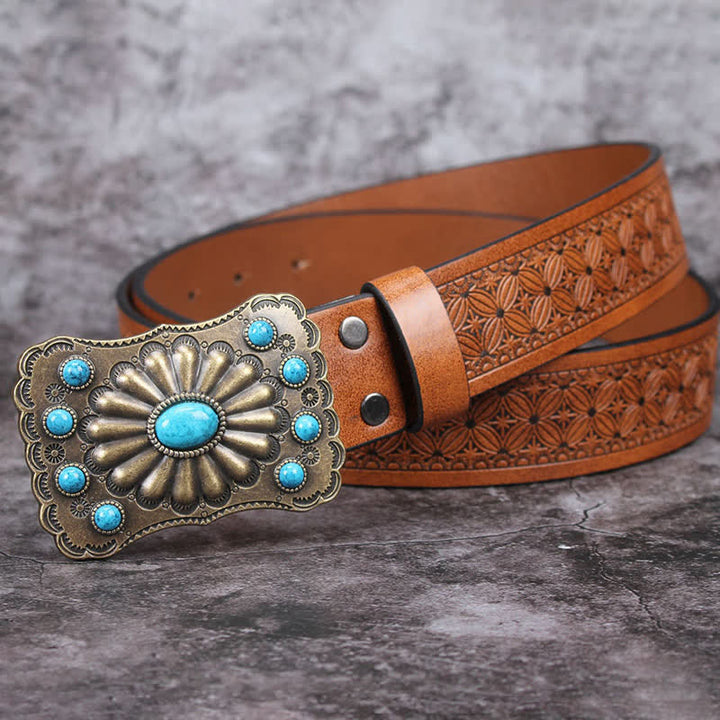 Ceinture en cuir pour homme avec pierres turquoises de style western